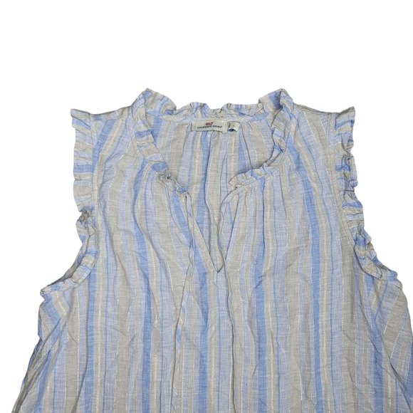 Vineyard Vines Shine Stripe Ruffle Popover Top Linen ruffle sleeve summer beach - Picture 7 of 8